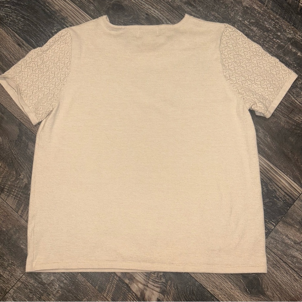 Alfred Dunner Grannycore Tan Knit Top Beaded Detail Embroidered Flowers Medium - Picture 9 of 9